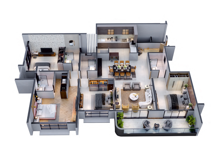 4 BHK Floor Plan View